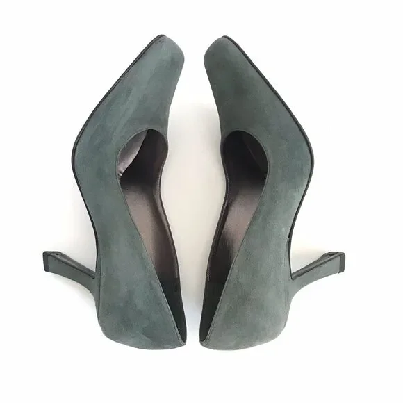 Bruno Magli Women’s Square Toes Suede Pumps Heels Dark Olive Green - Picture 8 of 12